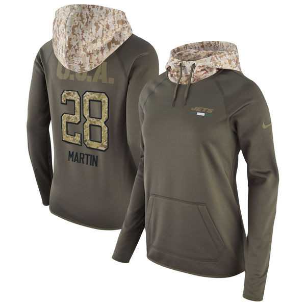 Women Nike Jets 28 Curtis Martin Olive Salute To Service Pullover Hoodie